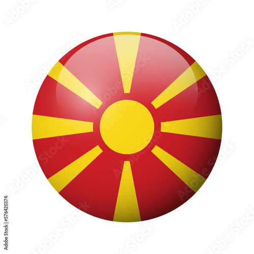 North Macedonia flag - glossy circle badge. Vector icon.