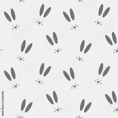 Cute Bunny rabbit on light background. Happy easter  seamless pattern. Spring design templates. Vector illustration.