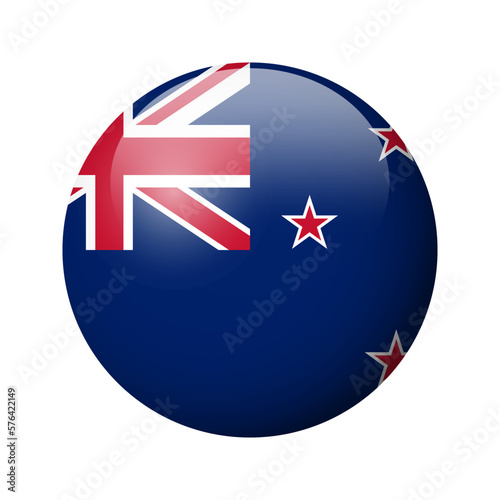 New Zealand flag - glossy circle badge. Vector icon.