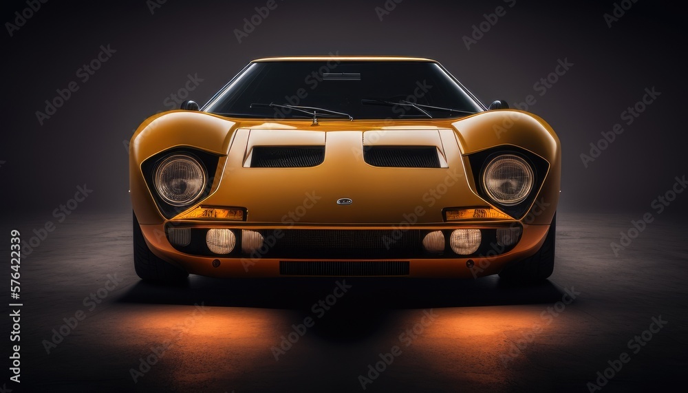 Classic sporting car view. Car headlight. Generative AI