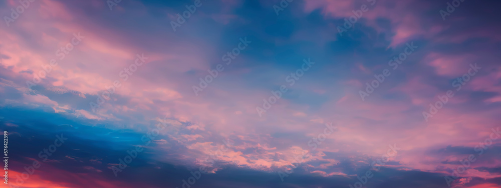 sunset in the evening, evening sky with blue, withe and orange clouds