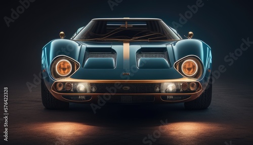 Classic sporting car view. Car headlight. Generative AI