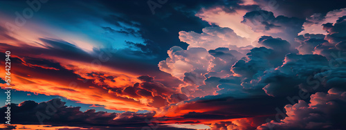 dramatic evening sky with blue  withe and orange clouds