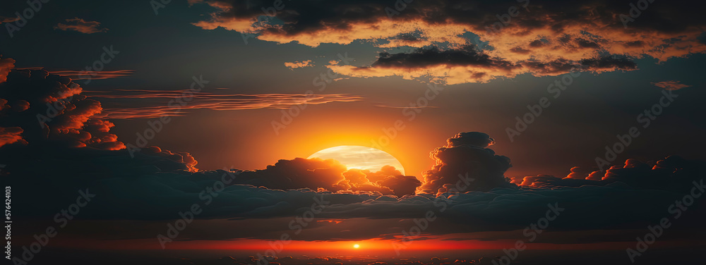 beautiful scenery at the beach with sunset and clouds