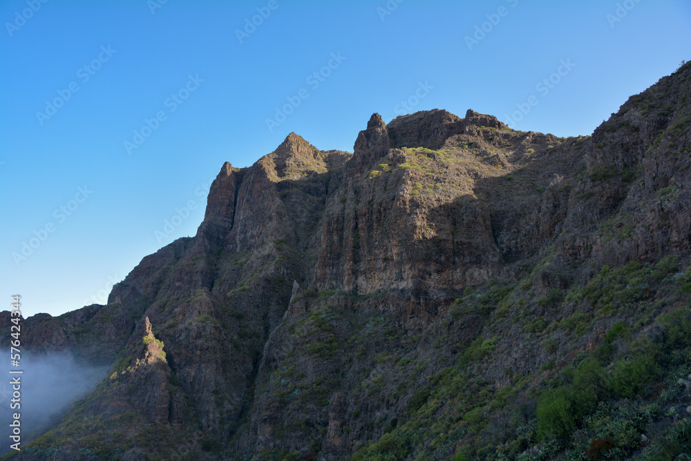 Mountains with fog at Masca, in Tenerife in Spain