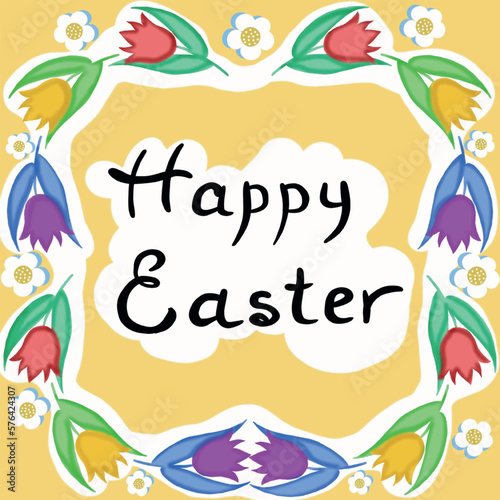 frame of spring flowers of tulips,greeting card with spring flowers of tulips,yellow,pink,purple,happy spring,hello spring,spring flowers,daisies