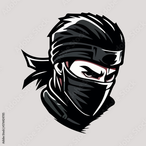 Ninja head mascot esport logo vector illustration with isolated background