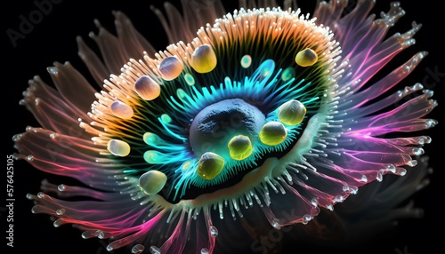Abstract sea anemone flower in neon colors. Generative AI