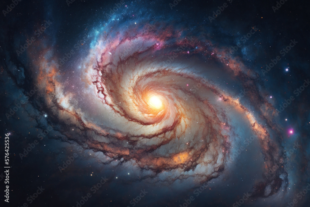 Spiral galaxy in space background. AI Generative