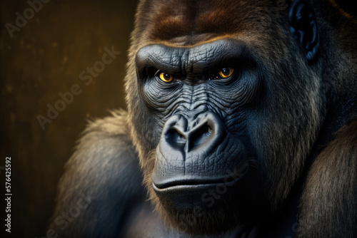 Close portrait adult gorilla, Generative AI