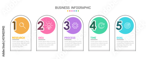 Infographic design with icons and 5 options or steps. Thin line. Infographics business concept. Can be used for info graphics, flow charts, presentations, mobile web sites, printed materials.
