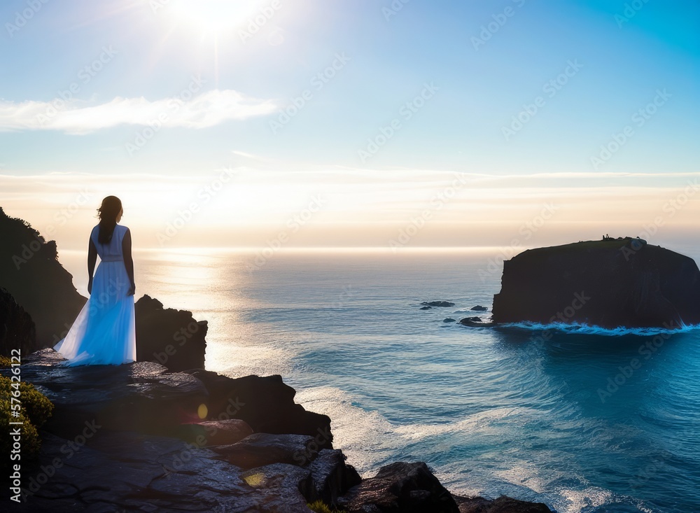 woman on top of a rock looking at the sea