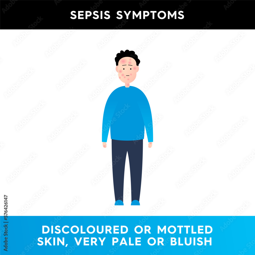 Vector illustration of a man whose face is covered with red spots. The