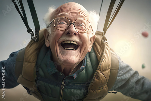 Canvas Print Ai illustration of an adventurous grandpa skydiving