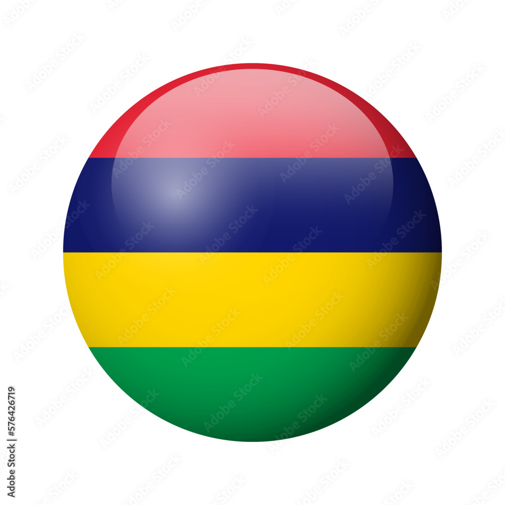 Mauritius flag - glossy circle badge. Vector icon. Mauritius flag - glossy circle badge. Vector icon.