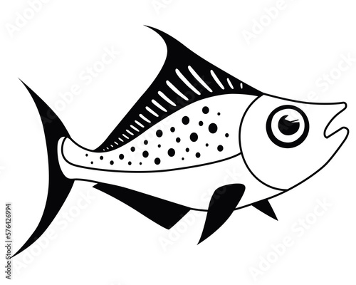 sea fish black icon. ocean dwellers. flat vector illustration.