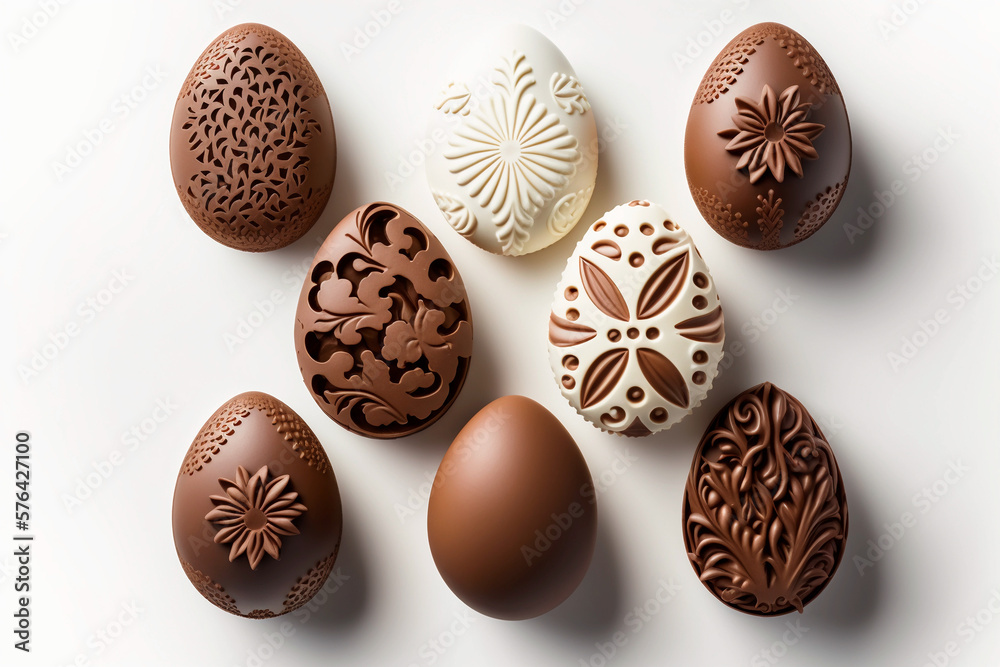 elegant Easter chocolate eggs made of dark and milk chocolate, Easter gift set. Generative AI elegant Easter chocolate eggs made of dark and milk chocolate, Easter gift set. Generative AI
