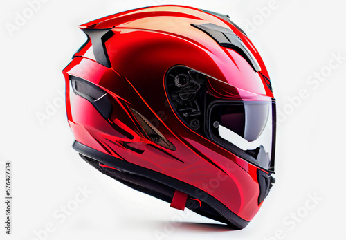 red motorcycle racing helmet to protect the head on a white background.