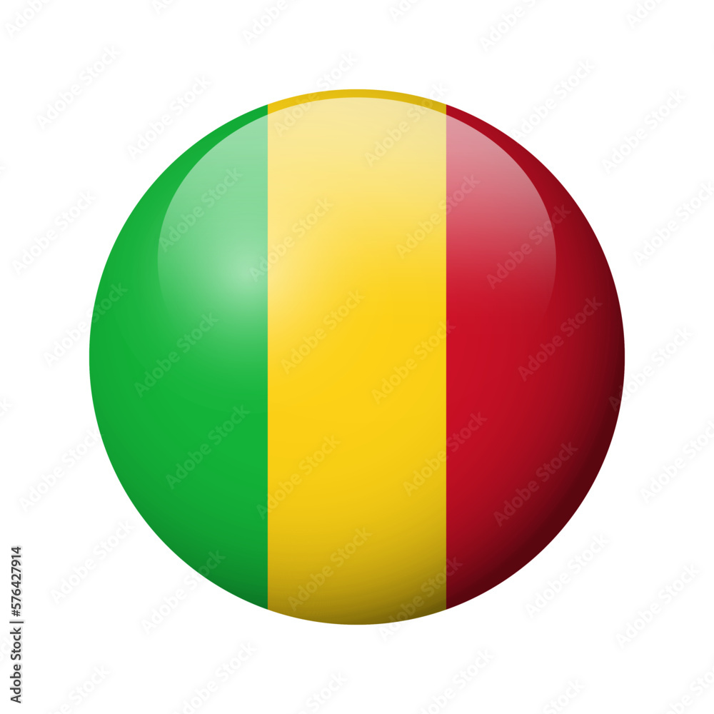 Mali flag - glossy circle badge. Vector icon.