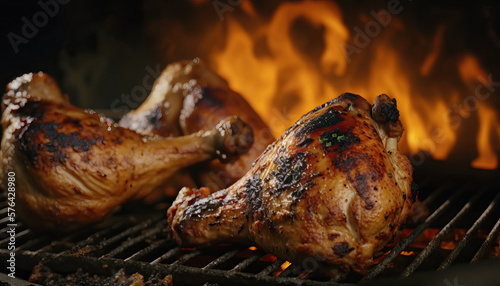 Perfectly seasoned, succulent chicken drumsticks sizzle on the barbecue. Generative AI