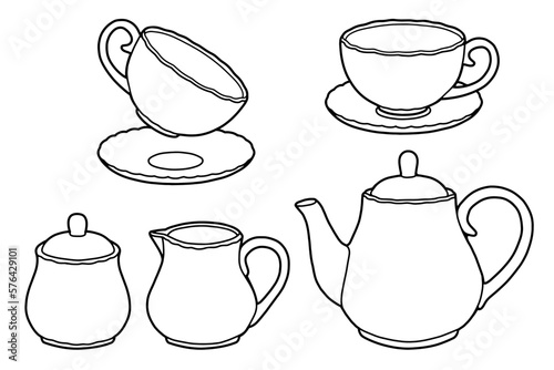 Quadro su tela Hand drawing tea set