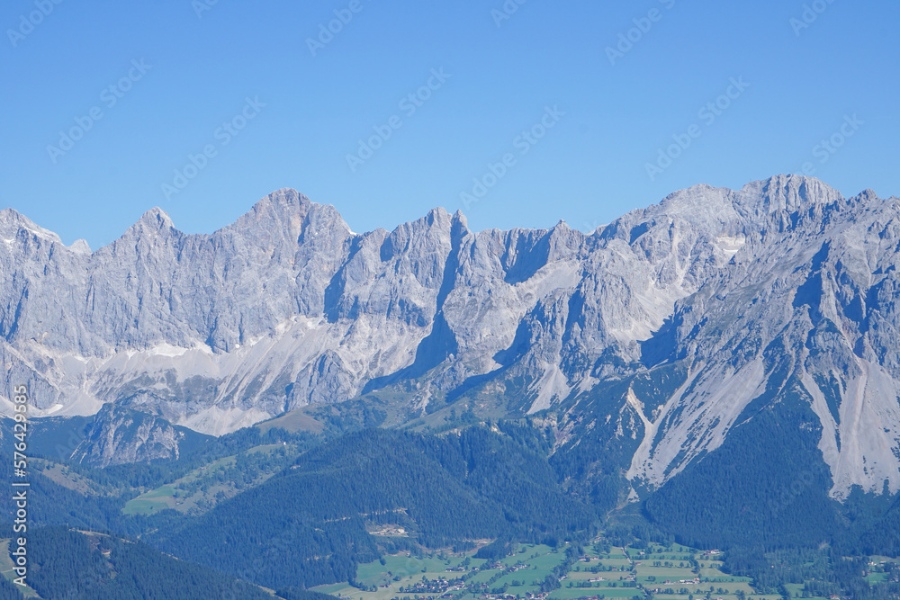 Wonderful view to distinctive and awesome Mount Dachstein. Highest mountain in Styria and upper Austria