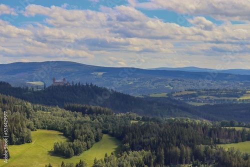 A view to the old castle Kasperk and surrounding landscape at Kasperske hory, Czech republic