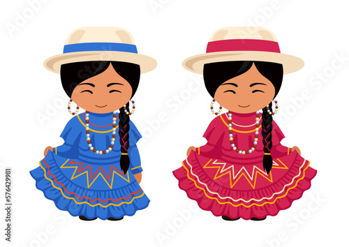 Woman in Honduras national costume. Honduran girl cartoon character in traditional ethnic dress. Flat vector illustration.