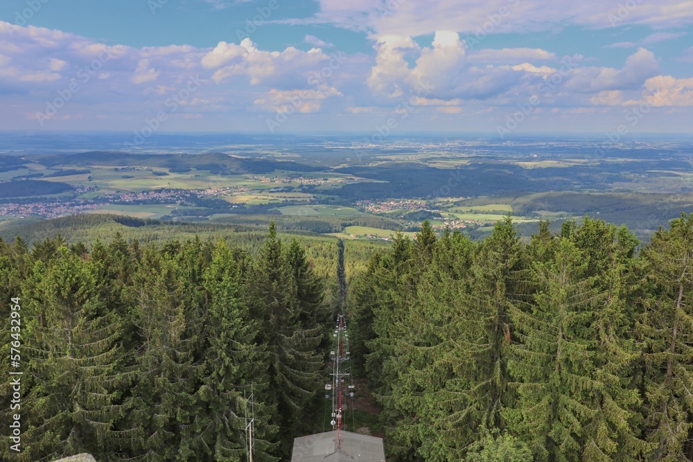 A view from the mountain Klet and its cableway near Cesky Krumlov, Czech republic