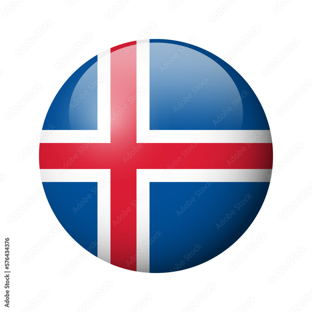 Iceland flag - glossy circle badge. Vector icon. Iceland flag - glossy circle badge. Vector icon.
