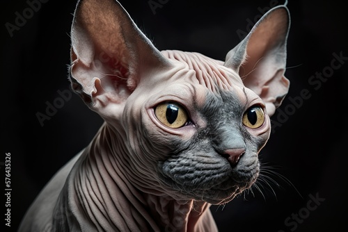 Mysterious Beauty: Close-Up Portrait of a Sphinx Cat. Generative AI. © Radomir Jovanovic