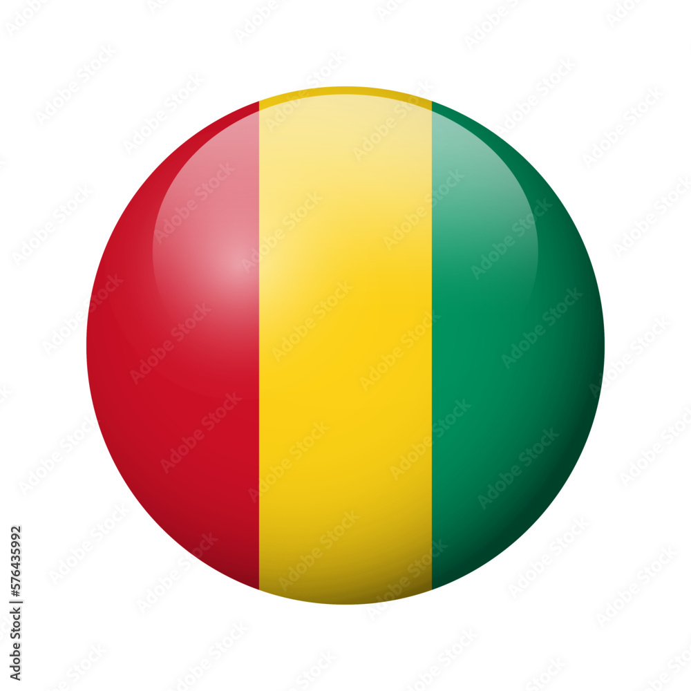 Guinea flag - glossy circle badge. Vector icon.