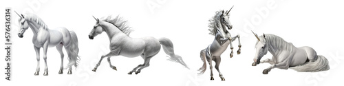 Isolated set of white horse unicorn - Generative AI