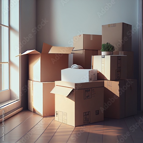 New Home, New Beginning: Moving into an Empty House with Many Cardboard Boxes: Generative AI