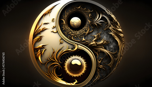 yin yang or, généré par IA