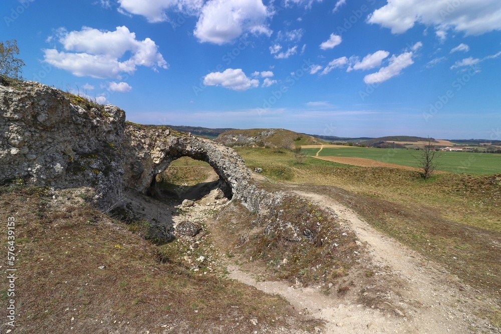 A small stone gate in the nature called Malhostovicka pecka near Malhostovice, Czech republic