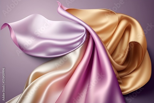 Elegant fashion flying satin silk cloth design for product display. Illustration Generative AI photo