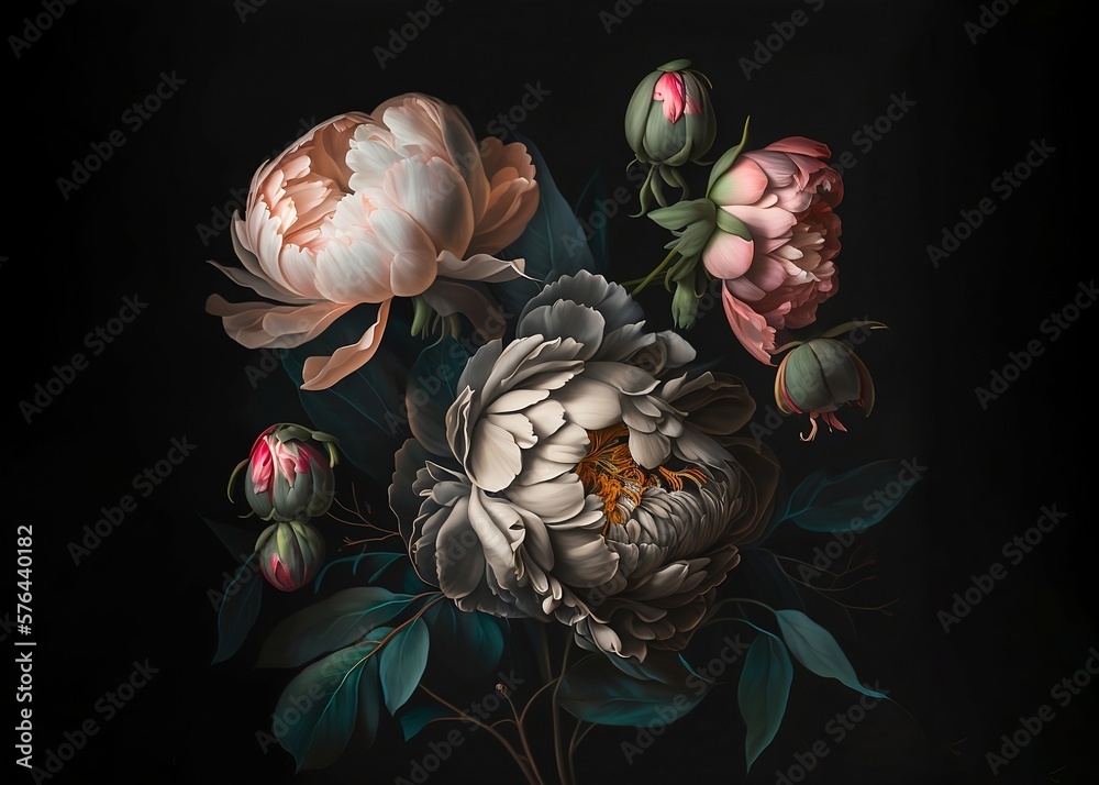 Less Detailed Designs Flora design patterns, Rerolling Oil painting of peony flowers on a ...