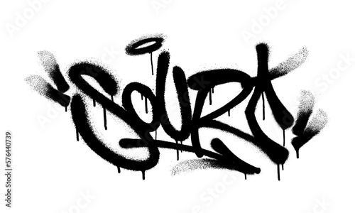 Sprayed sour font graffiti with overspray in black over white. Vector illustration.