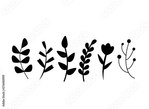 Floral minimalism elements flower leaf sihouette for postcard vector illustration