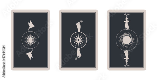 Set of playing cards backs with esoteric designs isolated on white background