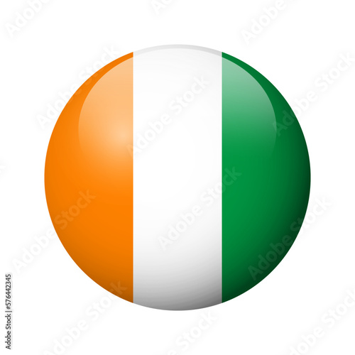 Cote d Ivoire flag - glossy circle badge. Vector icon.