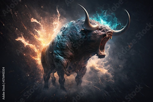 Fanciful Furor : Roaring Bull Amidst Chaos Generative AI photo