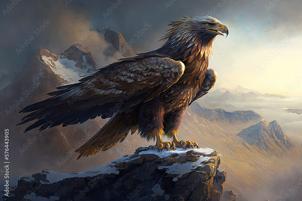 Fototapeta premium High Above the Horizon: A Powerful Fantasy Eagle Painting Generative AI