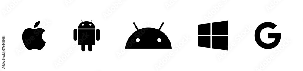 Apple, android and Windows logo. Mobile OS logo. Apple, Google android ...