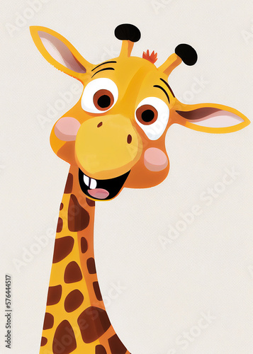  Cute happy Giraffe cartoon illustration  generative ai