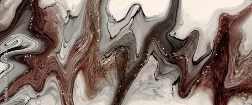 abstract fluid art painting with alcohol ink, earth tone marble deep liquid design illustration with golden paths, wallpaper background, luxury interior wall decoration, bright lines 