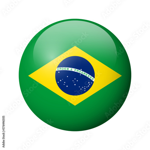 Brazil flag - glossy circle badge. Vector icon.