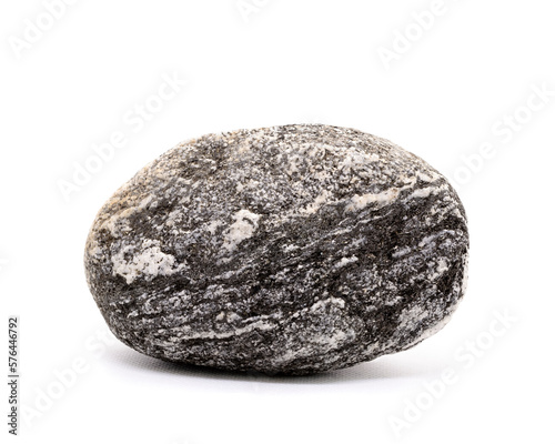 Gneiss metamorphic rock macro shot isolated on white background (diameter is about 10 cm) © Baharlou
