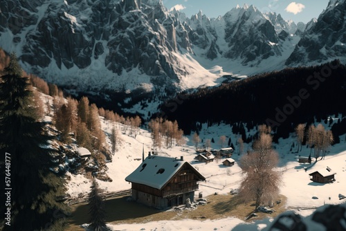 Drone shot of the Alps, generative AI